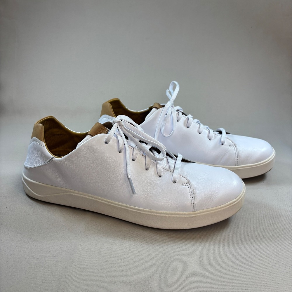 OluKai Lae'ahi Li 'Ili Leather Sneakers Mens 13 White Tan Casual Walking Shoes
